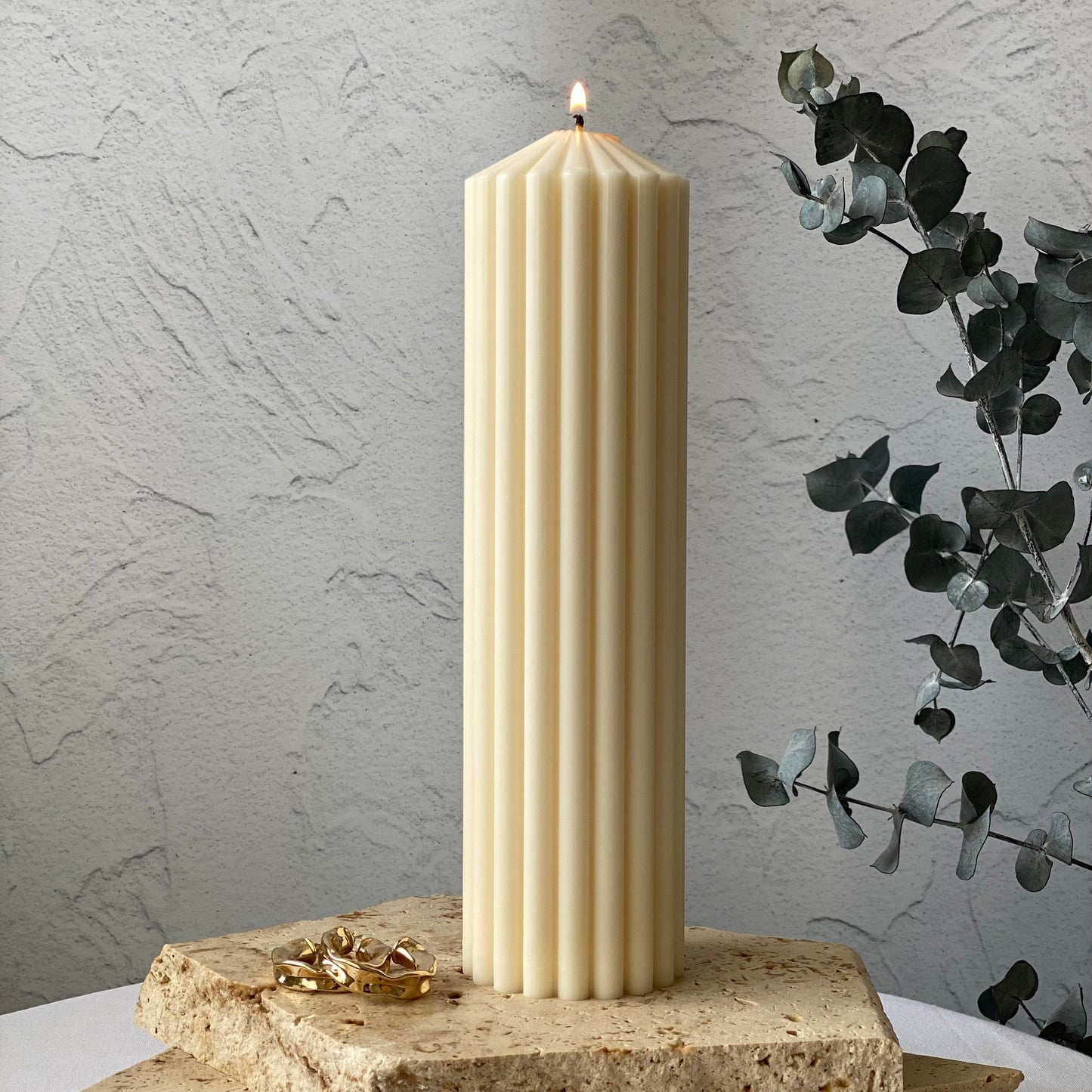 Tall Ribbed pillar soy wax candle australia