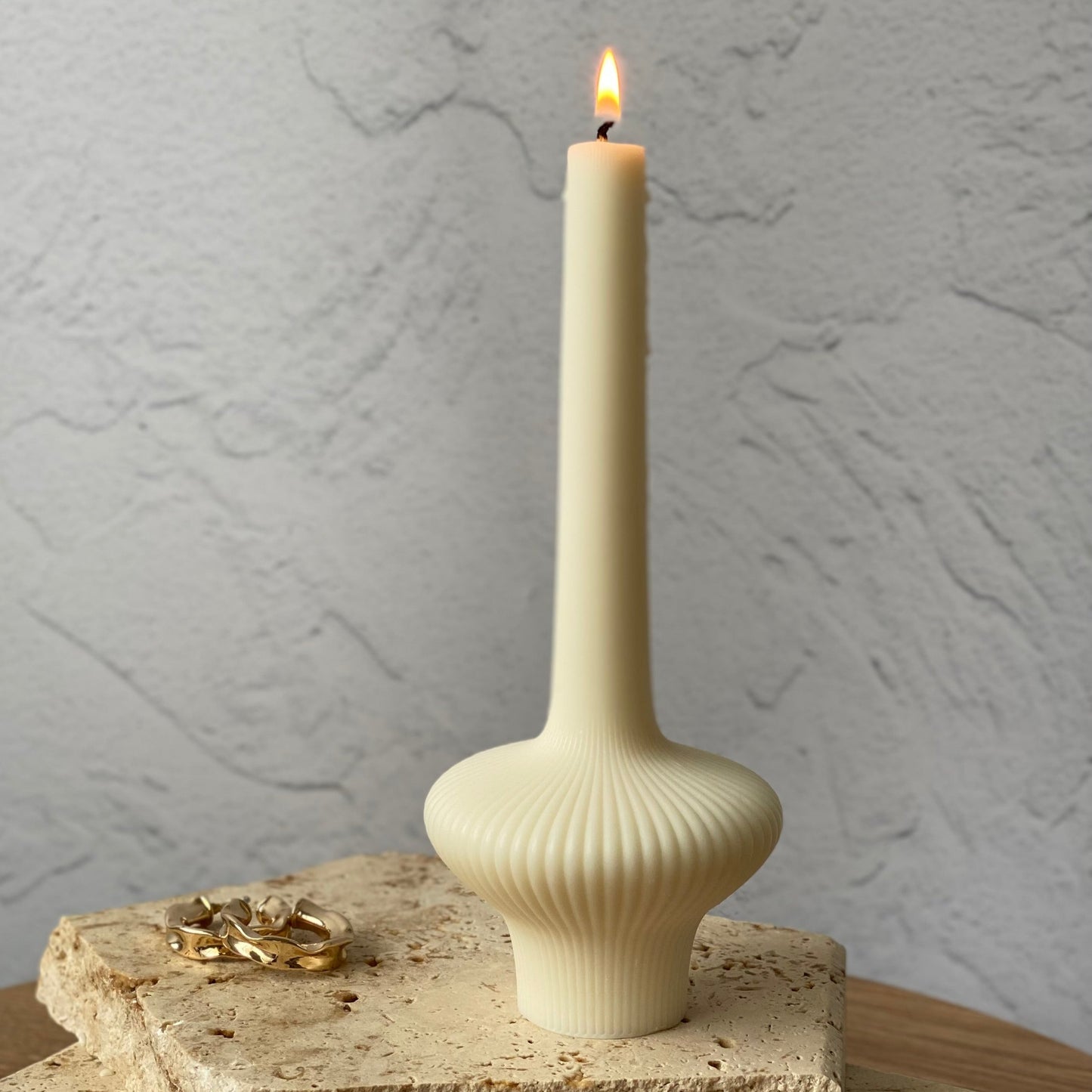 Vase ribbed pillar sculptural soy wax candle