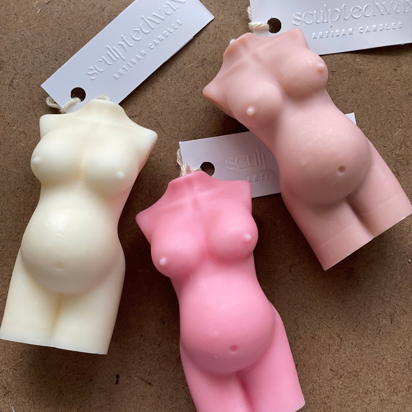 personalised mama pregnant female body candle pink and nude candle