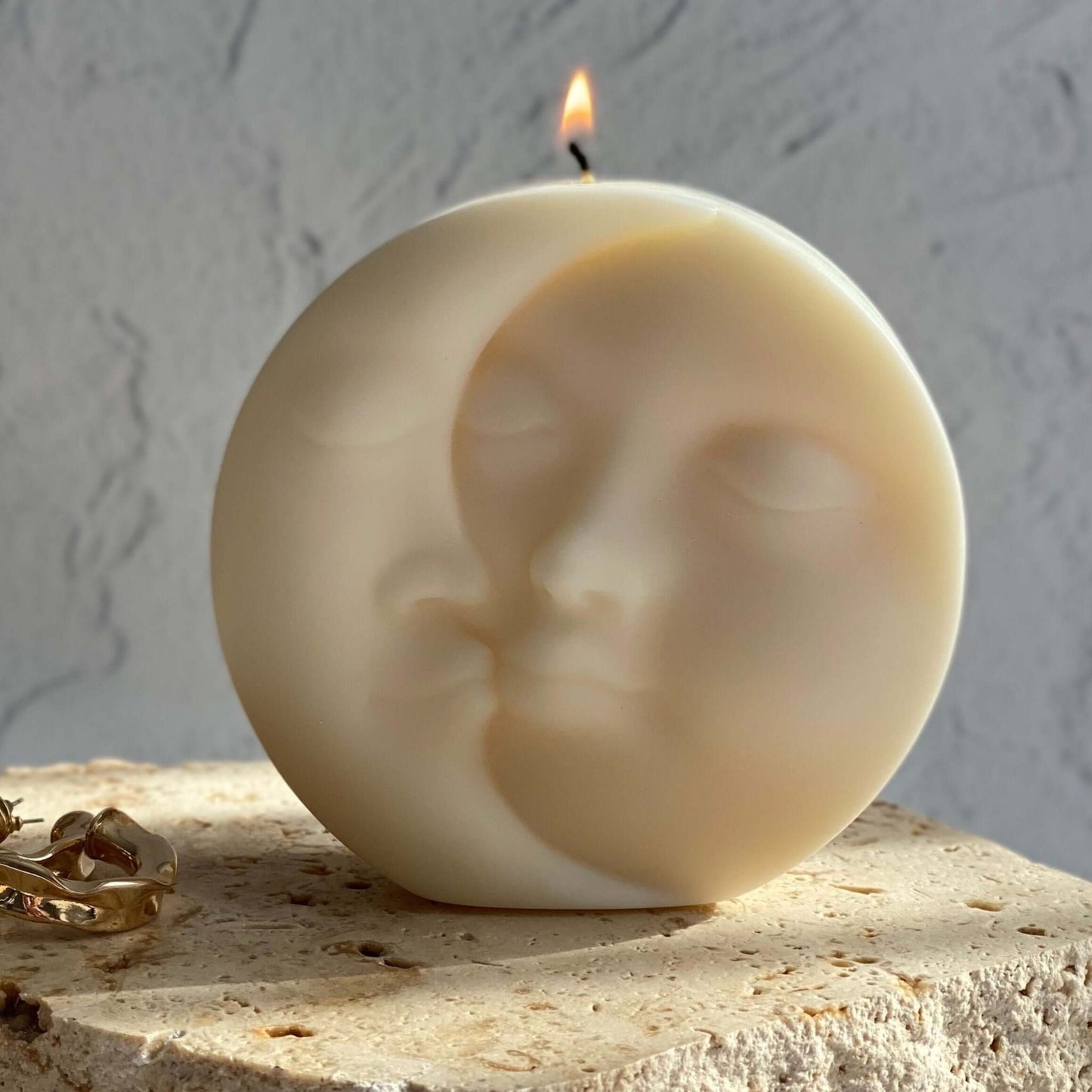 moon and sun face eclipse soy wax candle