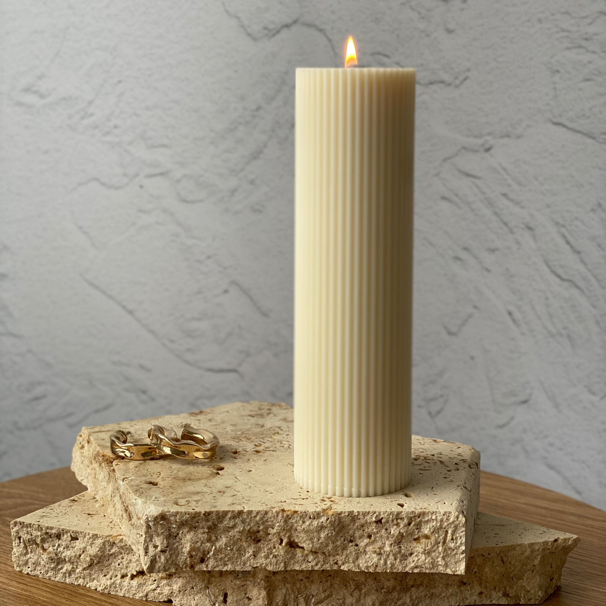 Skye 20cm Ribbed Pillar Natural Soy Candle