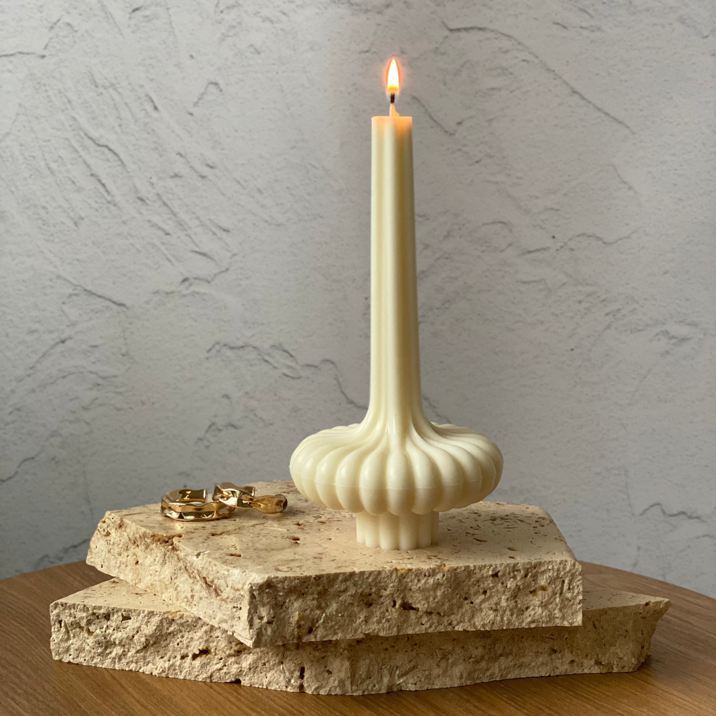 Small wedding ribbed pillar soy candle