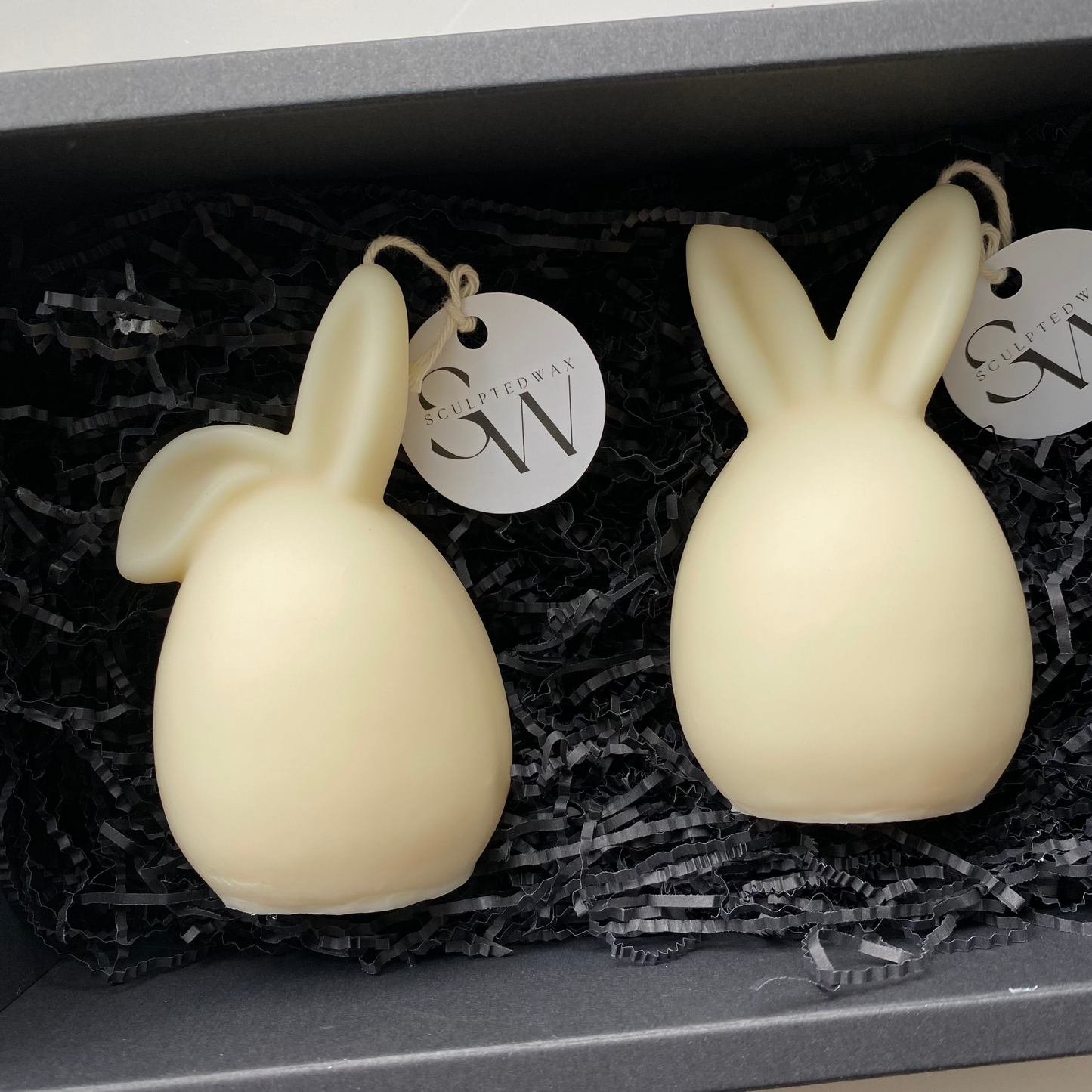 Eggster Bunny sculptural Easter candles in packaging – decorative bunny candle set for Easter styling and gifting