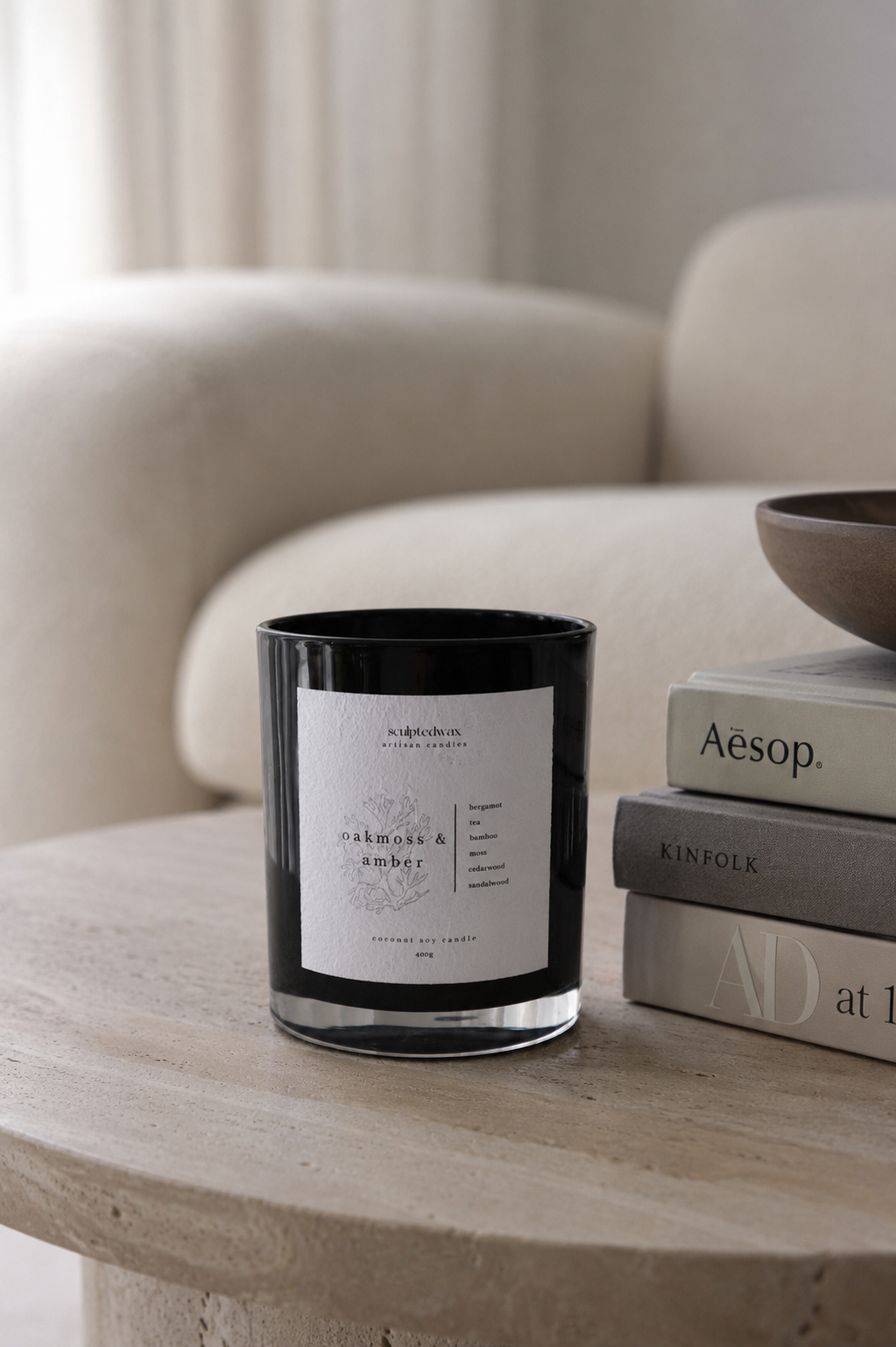 Oakmoss and Amber home fragrance made with natural wax for a calm home