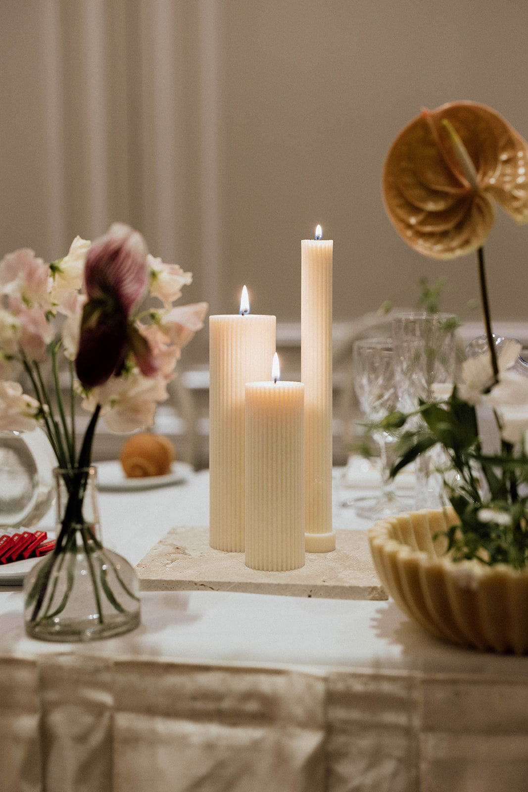 Ribbed Pillar Candles | Wedding candle inspo