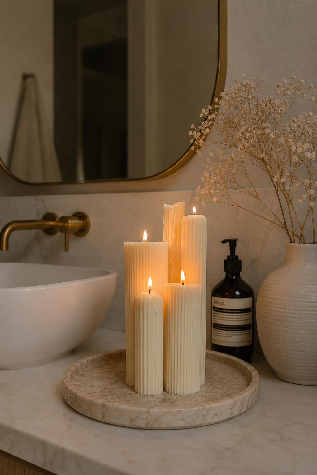 Pillar Candle Gift Set in beautiful bathroom inspo