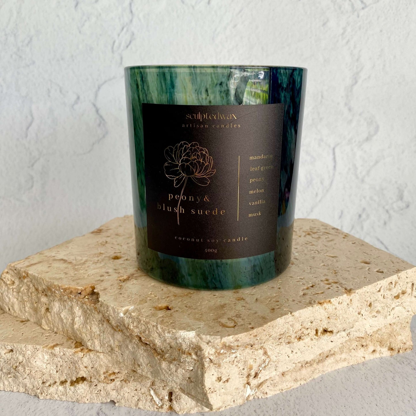 eco friendly Peony and blush suede candle | gift ideas for housewarming