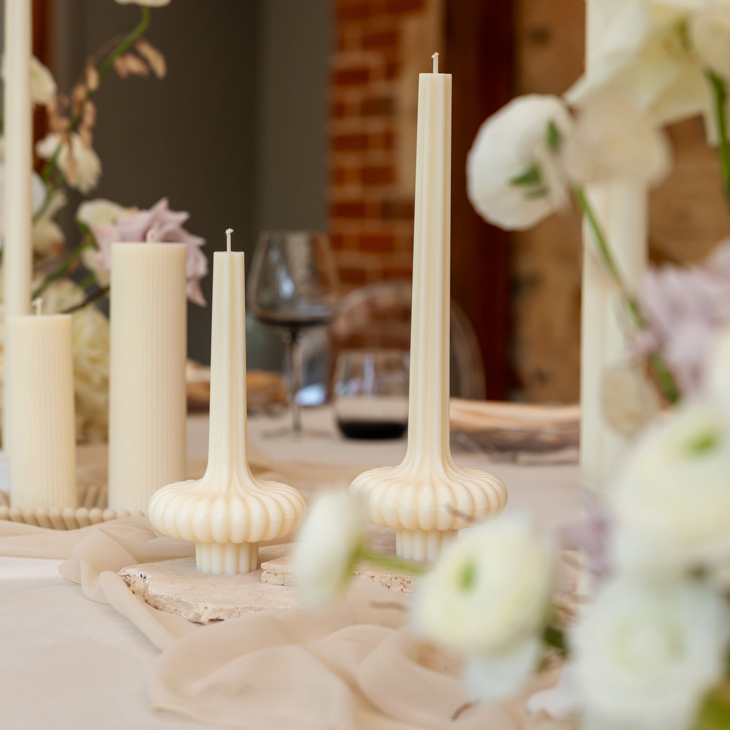 Ribbed pillar candles australia styled on a wedding table