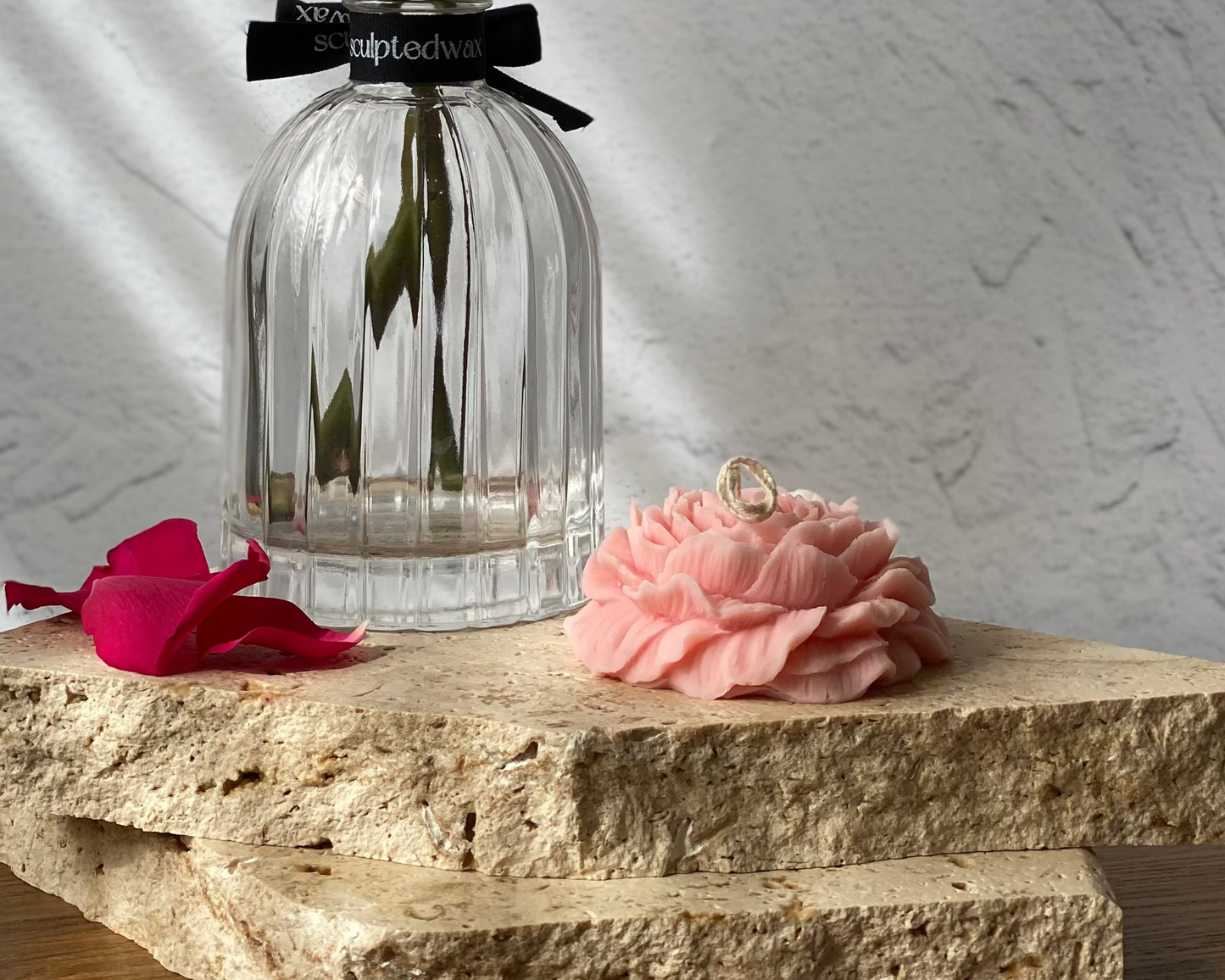 Pink Peony Flower Candles Sculptural Soy Candle Set of 3